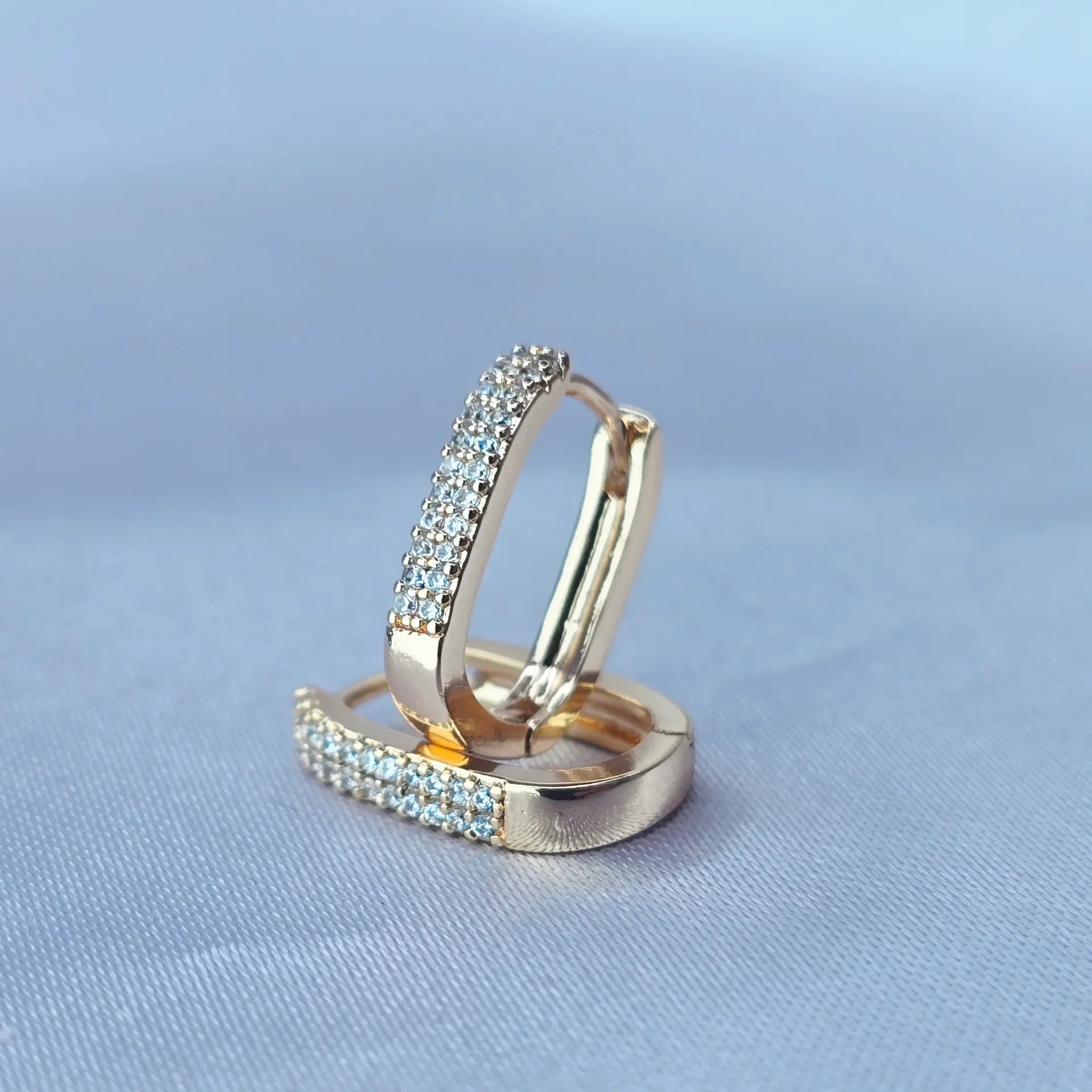 Sparkle Link Rectangular Hoops - Micro-Pavé Gold Huggies