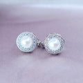 Earrings Pendientes Gala: Perla Central y Halo de Cristales