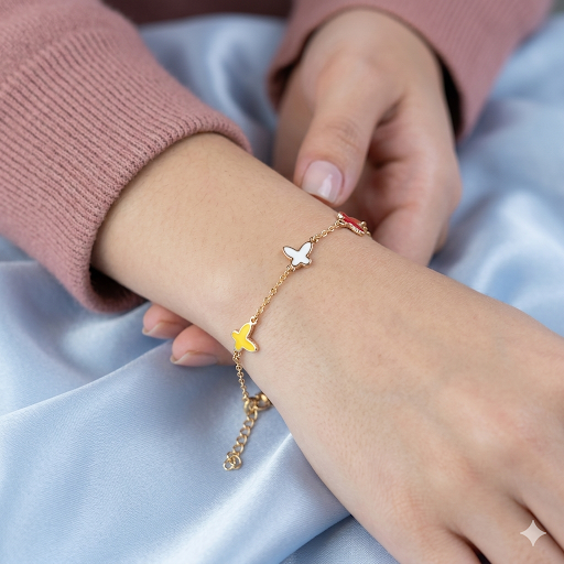 Multicolor Enamel Butterfly Charm Bracelet 18k Gold Plated.