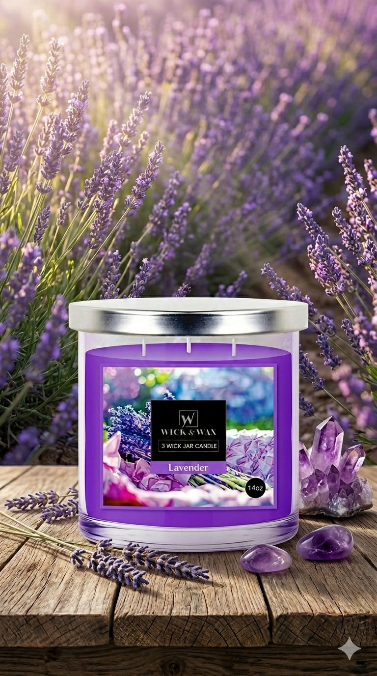 Wick & Wax – Premium Lavender 3-Wick Jar Candle (14 oz)