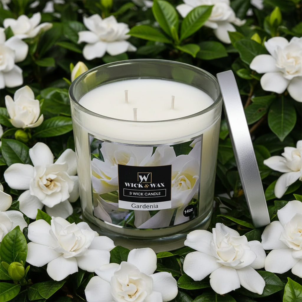 Wick & Wax – Premium Gardenia 3-Wick Jar Candle (14 oz)
