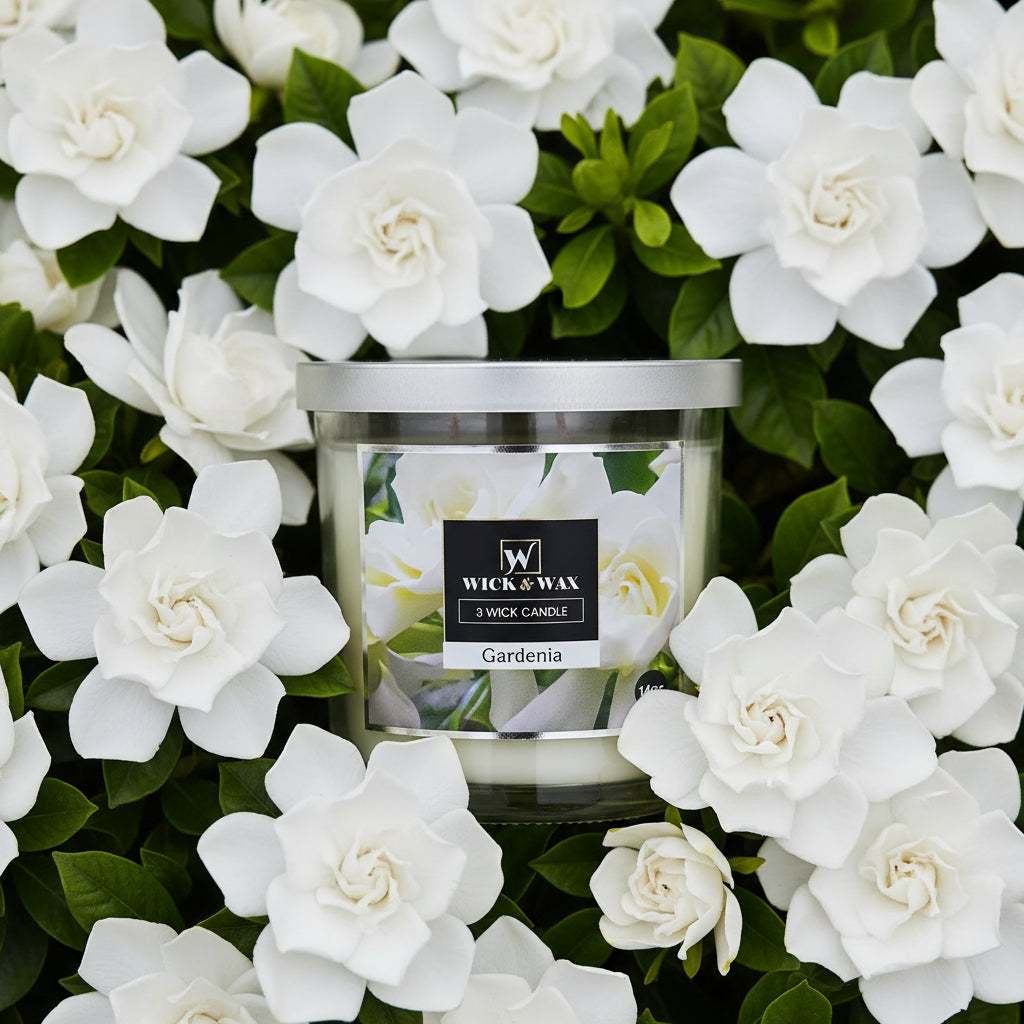 Wick & Wax – Premium Gardenia 3-Wick Jar Candle (14 oz)