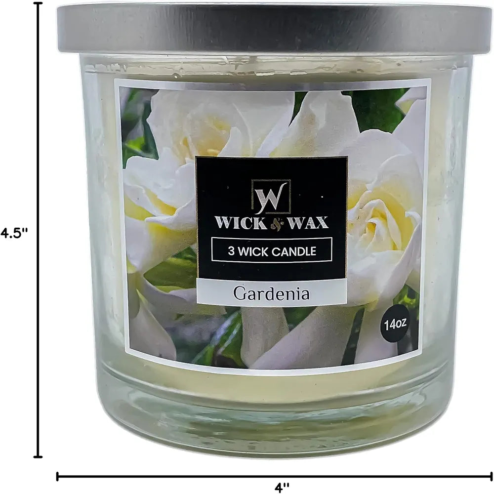 Wick & Wax – Premium Gardenia 3-Wick Jar Candle (14 oz)
