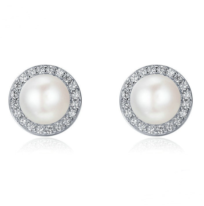925 Sterling Silver Pearl & CZ Halo Stud Earrings