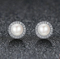 925 Sterling Silver Pearl & CZ Halo Stud Earrings