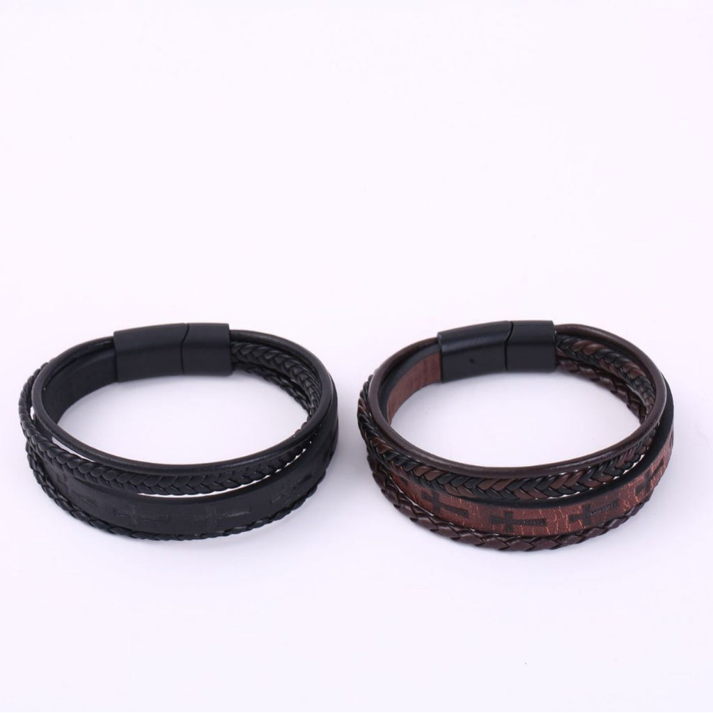 Black & Brown Leather Cuff on white background 
