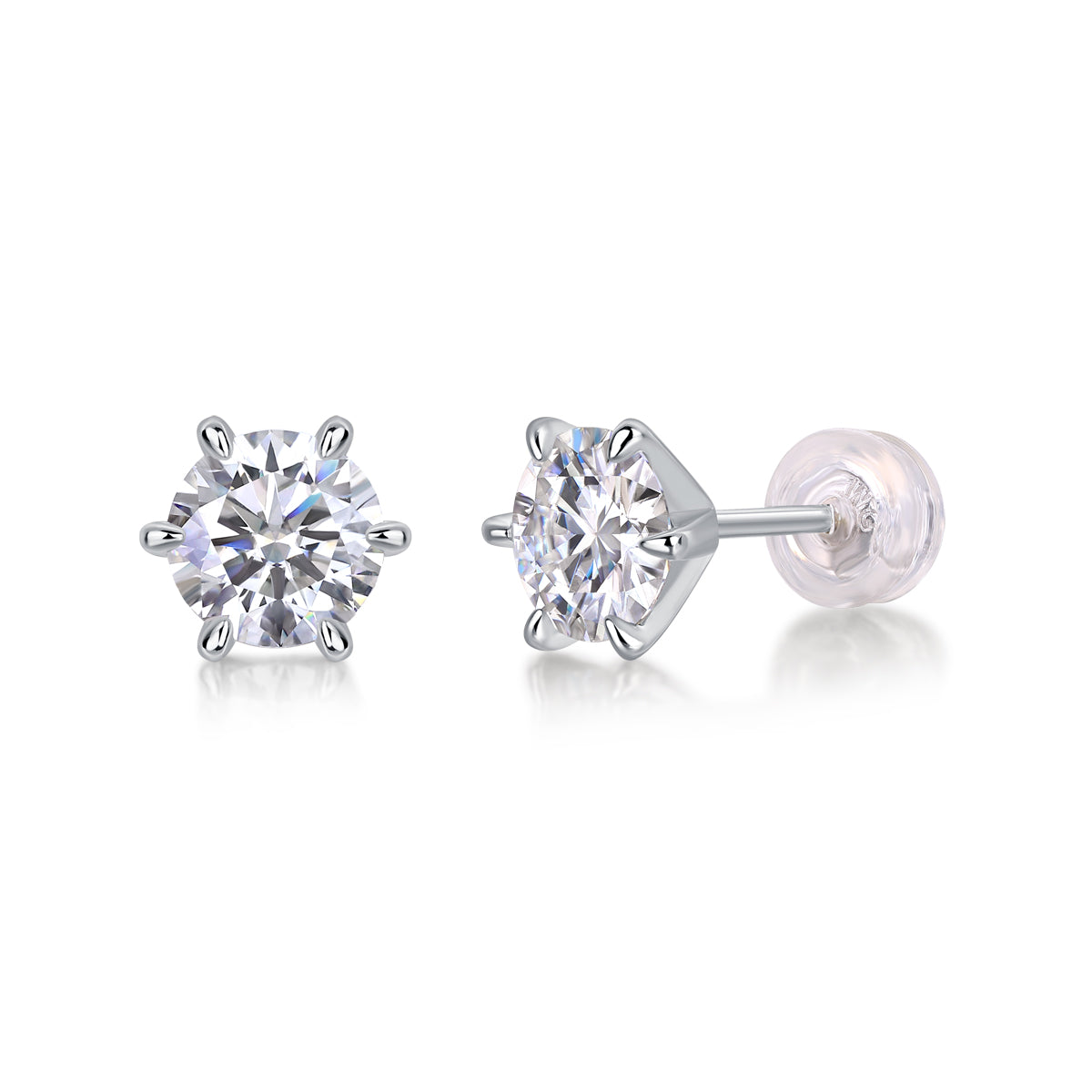 Pair of diamond stud earrings on a white background