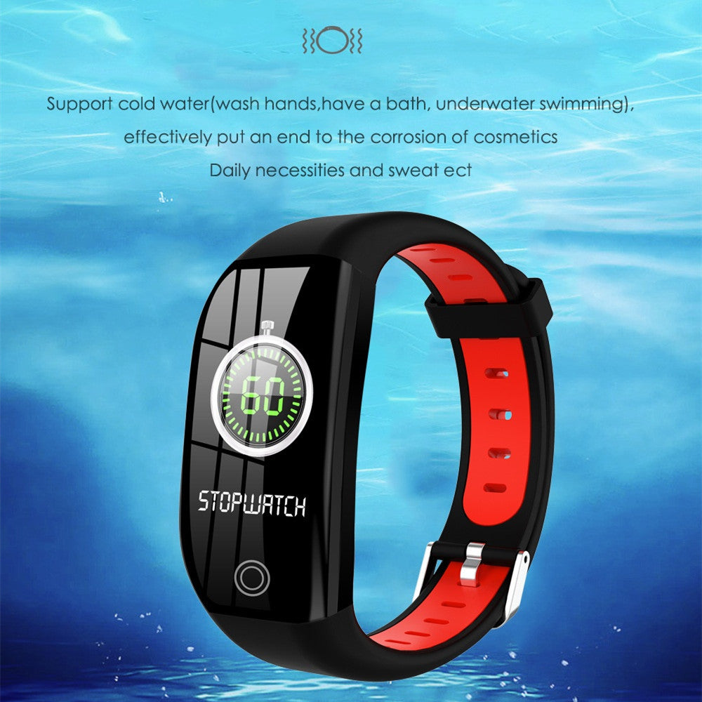 Wristwatch with red band on a blue underwater background