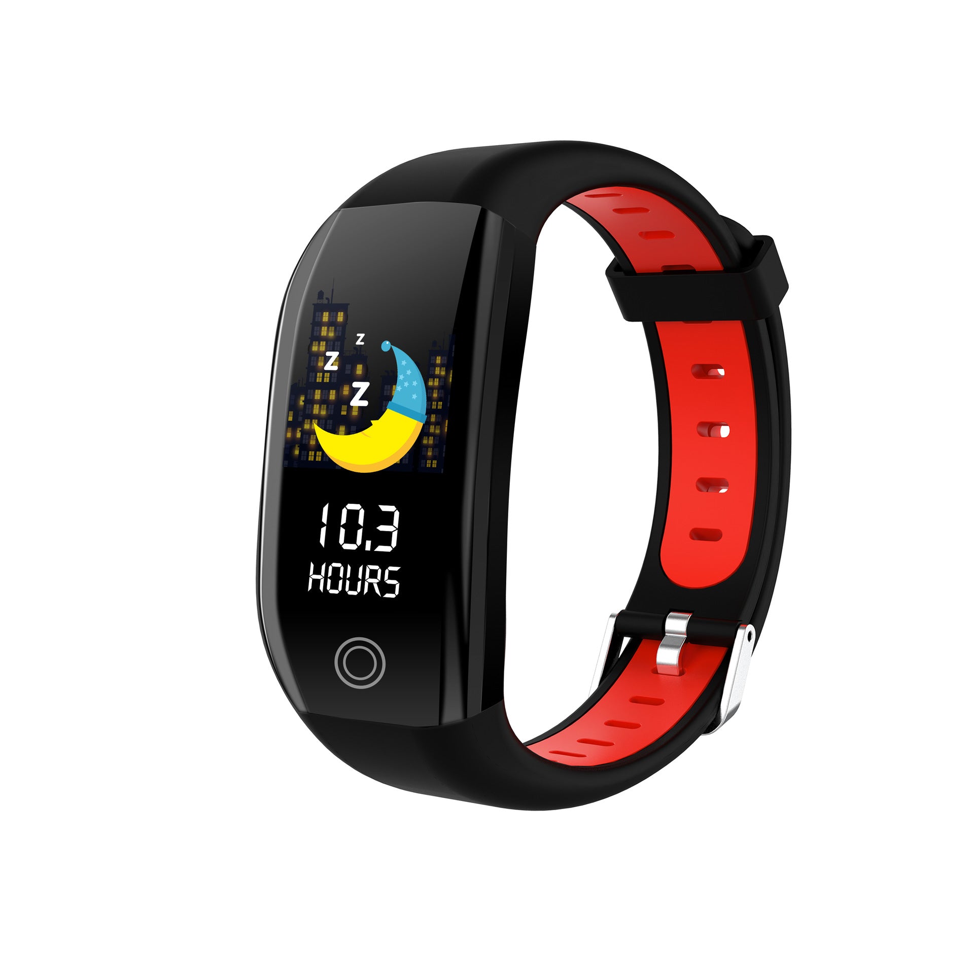 Smartwatch with a black and red band on a white background