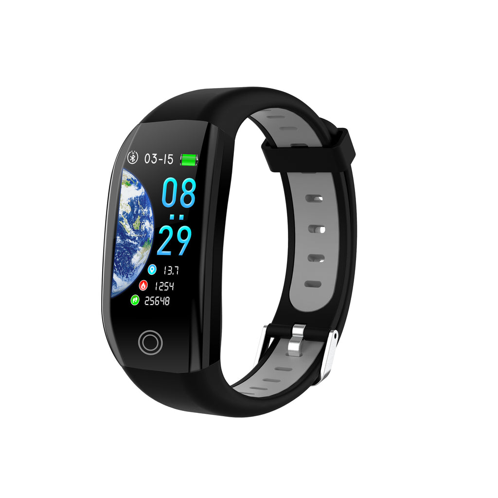 Black smartwatch with a display on a white background