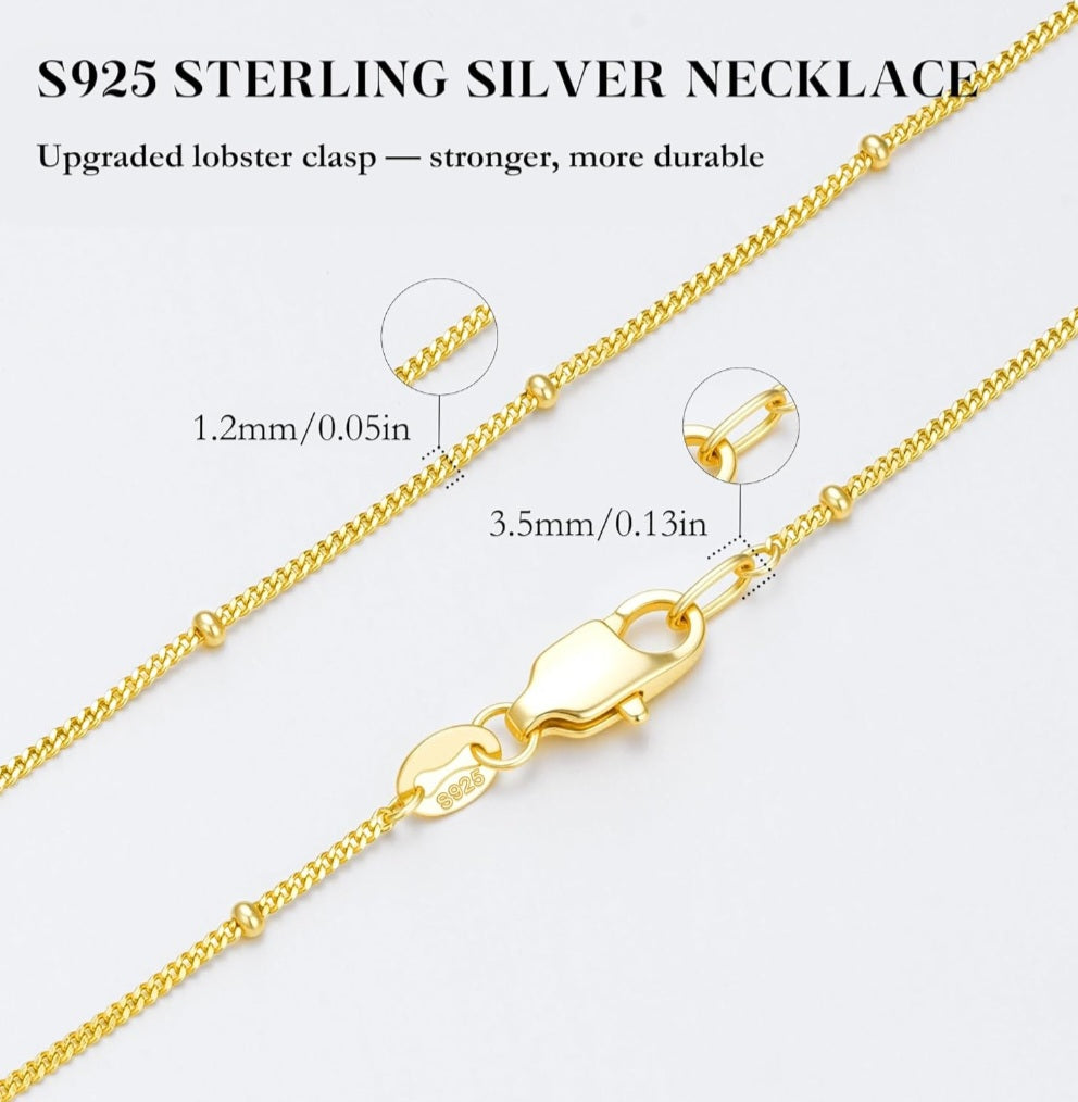 Elegant 18K Gold Plated Sterling Silver Satellite Bead Chain 20"