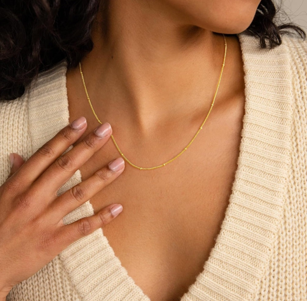 Elegant 18K Gold Plated Sterling Silver Satellite Bead Chain 20"