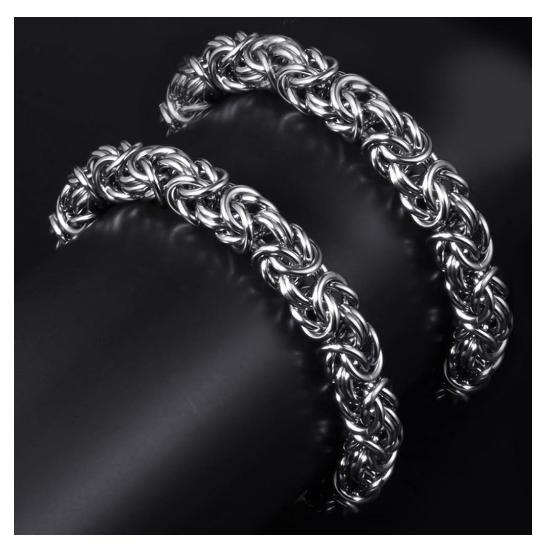 Silver Plated Byzantine Link Chain Bracelet - Classic Statement Design
