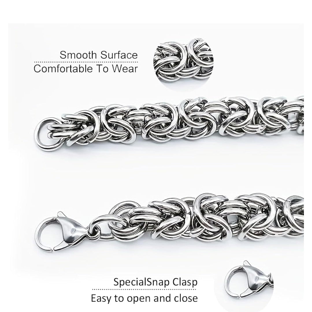 Silver Plated Byzantine Link Chain Bracelet - Classic Statement Design
