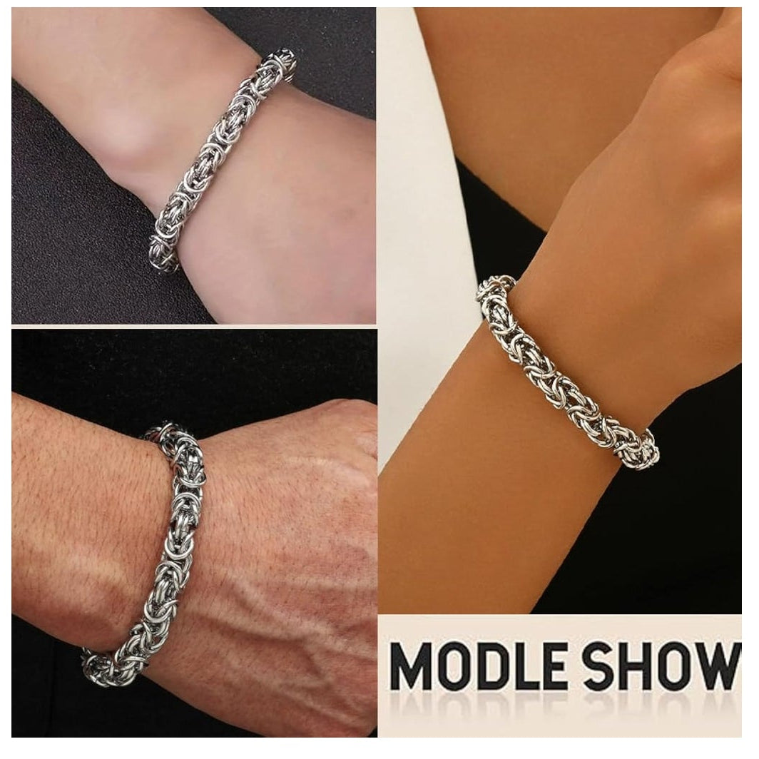Silver Plated Byzantine Link Chain Bracelet - Classic Statement Design