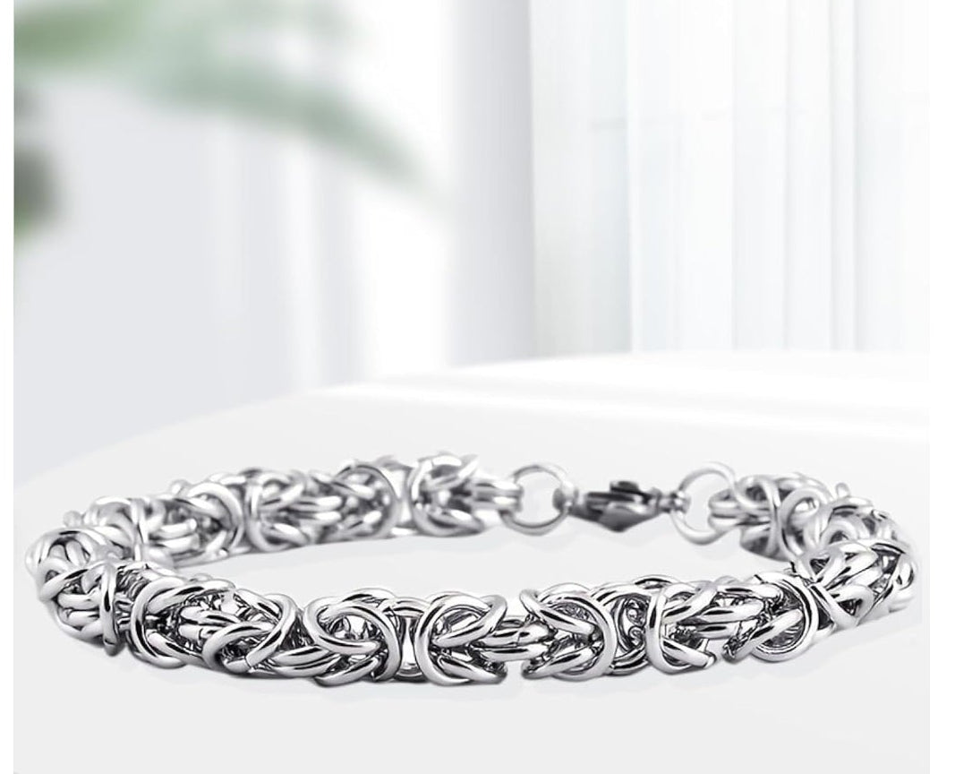 Silver Plated Byzantine Link Chain Bracelet - Classic Statement Design
