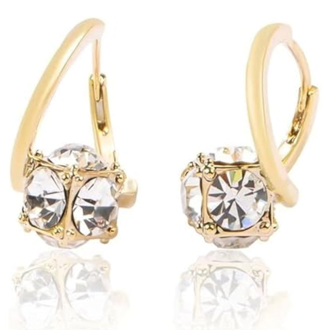 Gold Plated Hoop Earrings with Brilliant Cut Solitaire Crystal