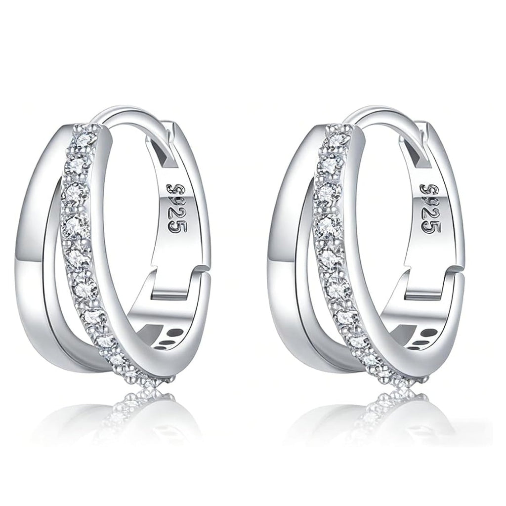 Gold Plated Hoop Earrings with Brilliant Cut Solitaire Crystal - Classic Elegance