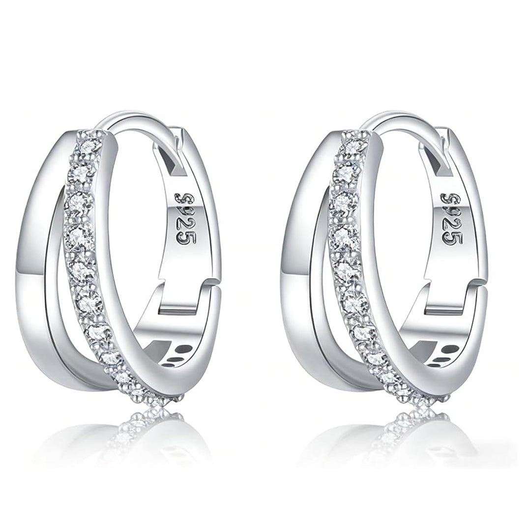 Gold Plated Hoop Earrings with Brilliant Cut Solitaire Crystal - Classic Elegance