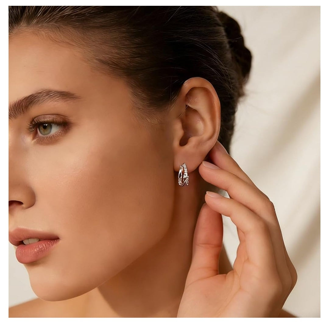 Gold Plated Hoop Earrings with Brilliant Cut Solitaire Crystal - Classic Elegance