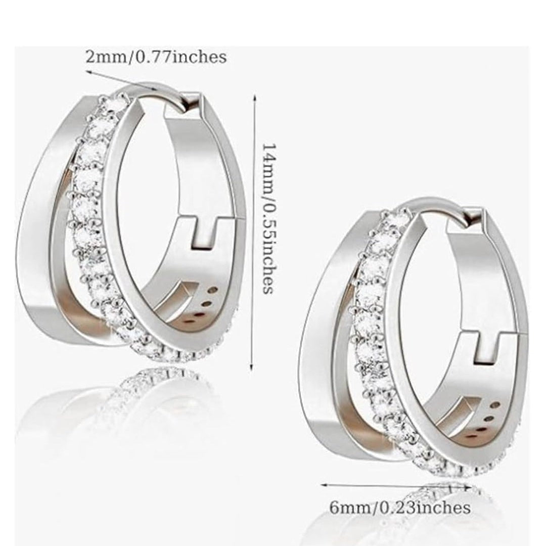 Gold Plated Hoop Earrings with Brilliant Cut Solitaire Crystal - Classic Elegance