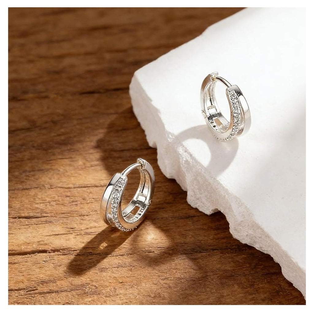 Gold Plated Hoop Earrings with Brilliant Cut Solitaire Crystal - Classic Elegance