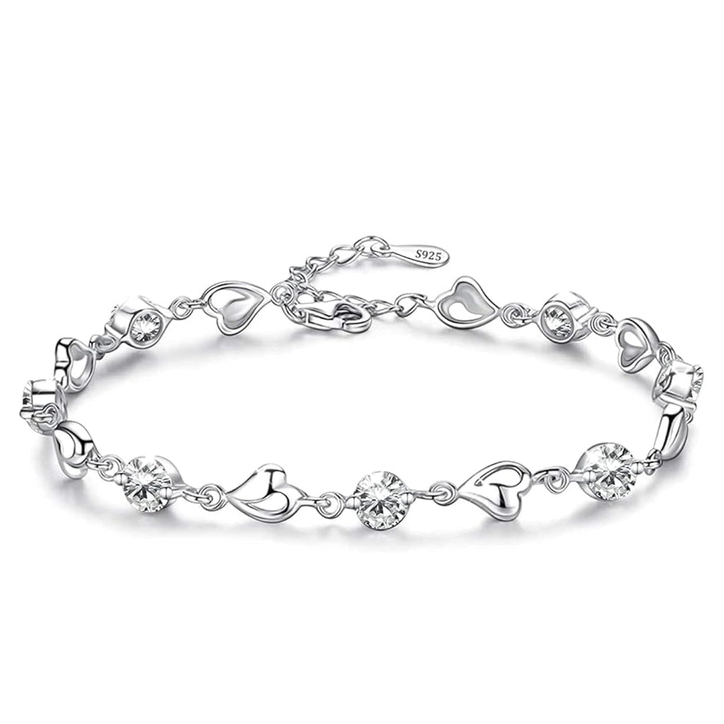 Pulsera de Plata 925 con Detalles de Corazón y Cristales Brillantes