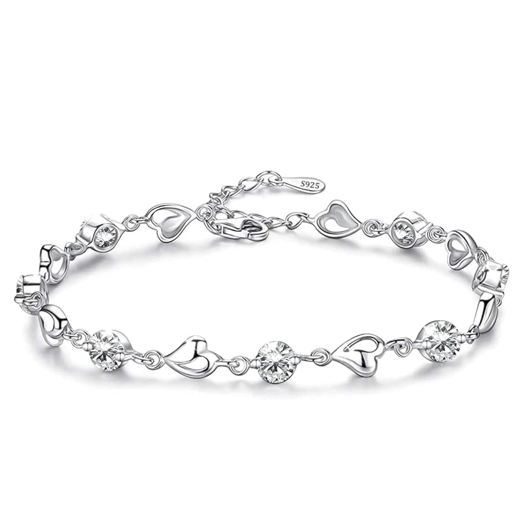Pulsera de Plata 925 con Detalles de Corazón y Cristales Brillantes