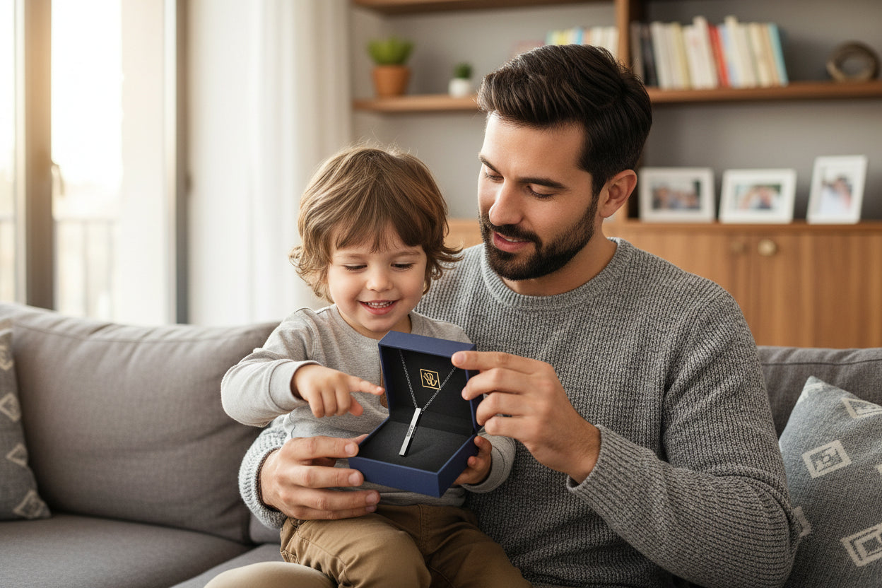 Father and son with a jewel box 