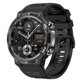 Black smartwatch with detailed face on a white background
