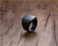 Men's matte black stainless steel square signet ring with an 18mm brushed finish.